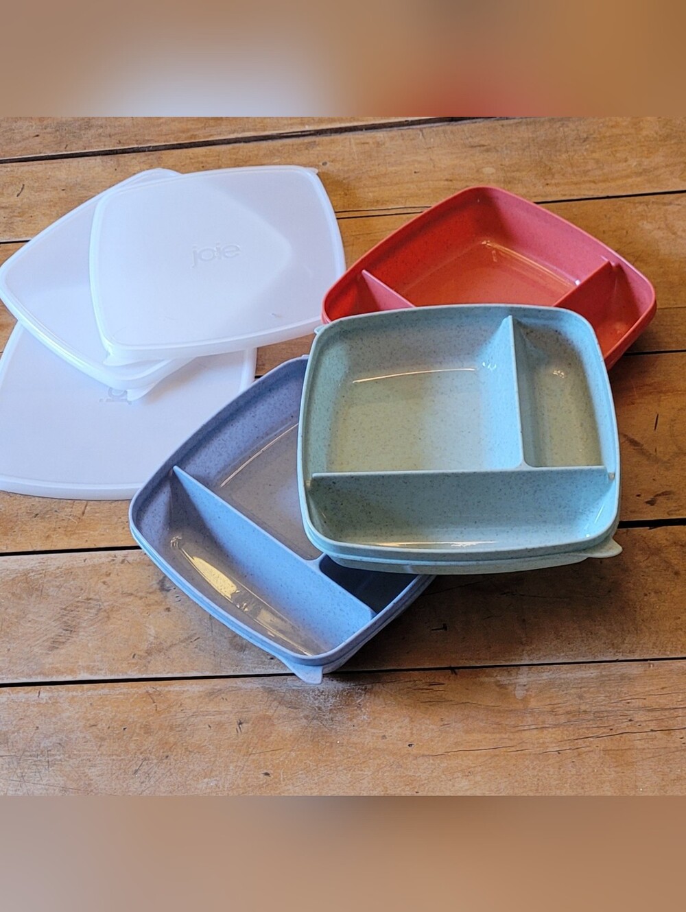 Joie Bento Boxes Set in Coral, Aqua, Blue and White Lids